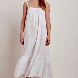 NWT Magaschoni White Organic Cotton Gauze Tiered Flowy Maxi Dress Size large